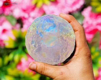 Rainbow Angel Aura Quartz Moon Sphere, Aura Quartz Crystal Sphere, Metaphysical Crystal Gift, Moon Witch Mineral Specimens, Crown Chakra