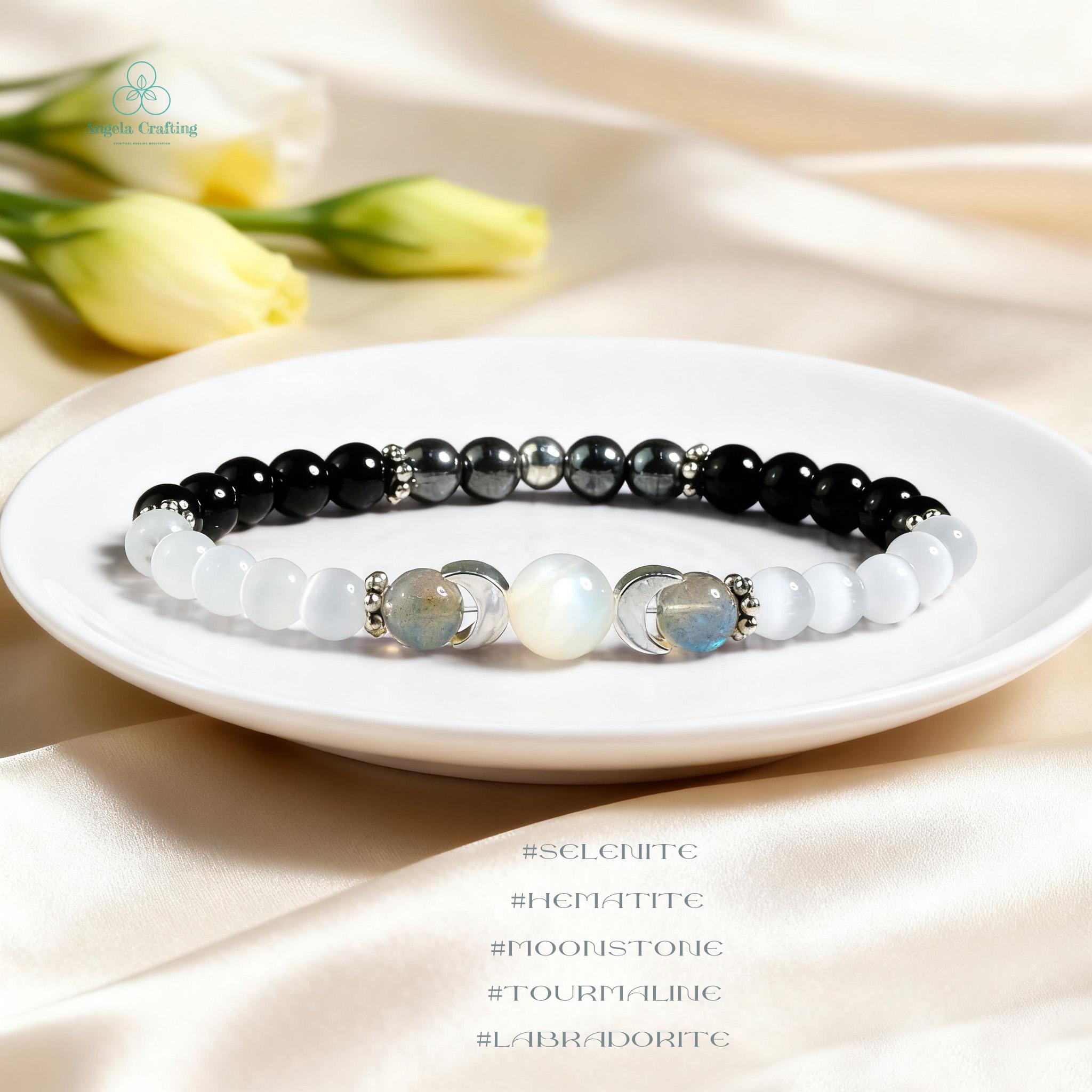 オマケmoonstone✨ブレスレットB26164 Ultimate Lunar Protection Moon Phase Bracelet - Moonstone Selenite