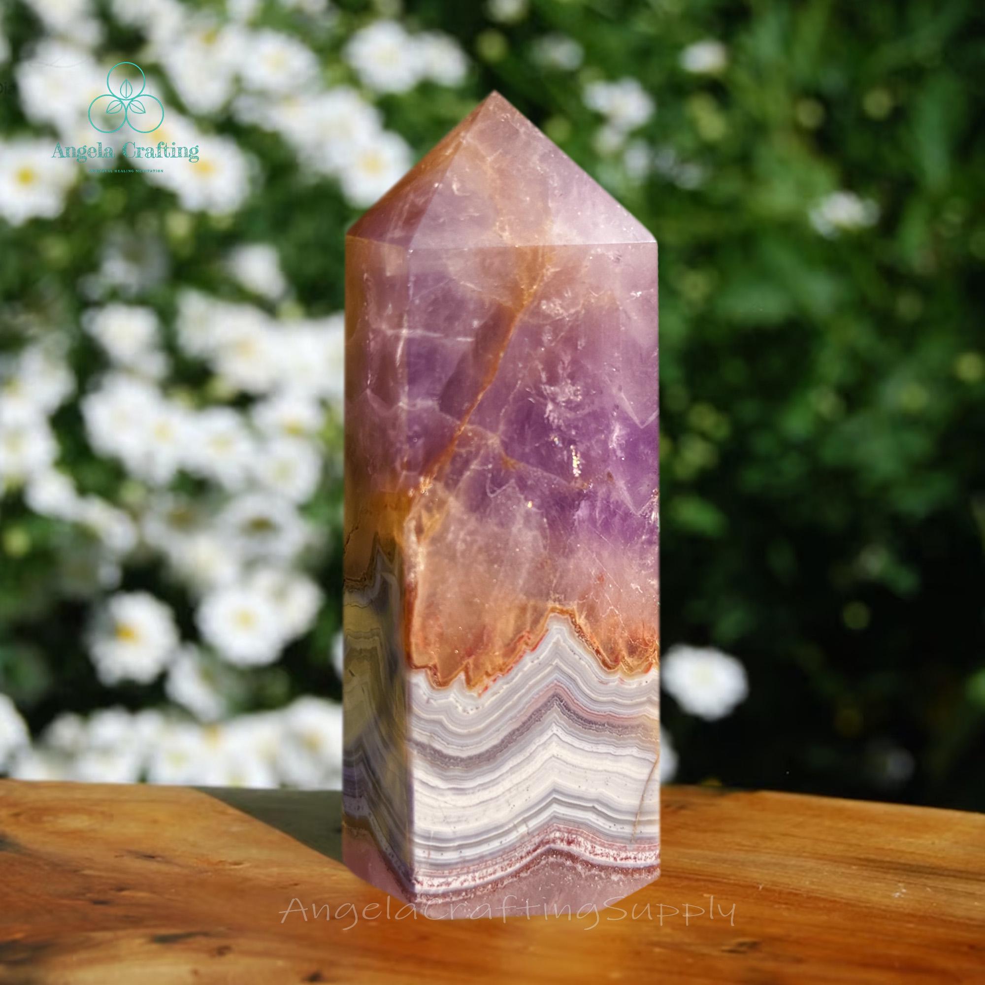 アメジストレースアゲートクリスタルタワーポイント、天然宝石