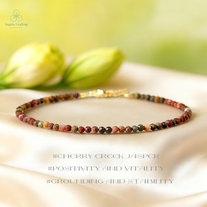 Cherry Creek Jasper Bracelet, Natural Gemstone Healing Crystal Dainty Bracelet, Minimalist Jewelry, Stackable
