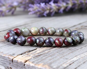 Pulsera de cristal curativo de piedra de sangre, pulsera de jaspe, gema natural, coraje y fuerza, chakra raíz