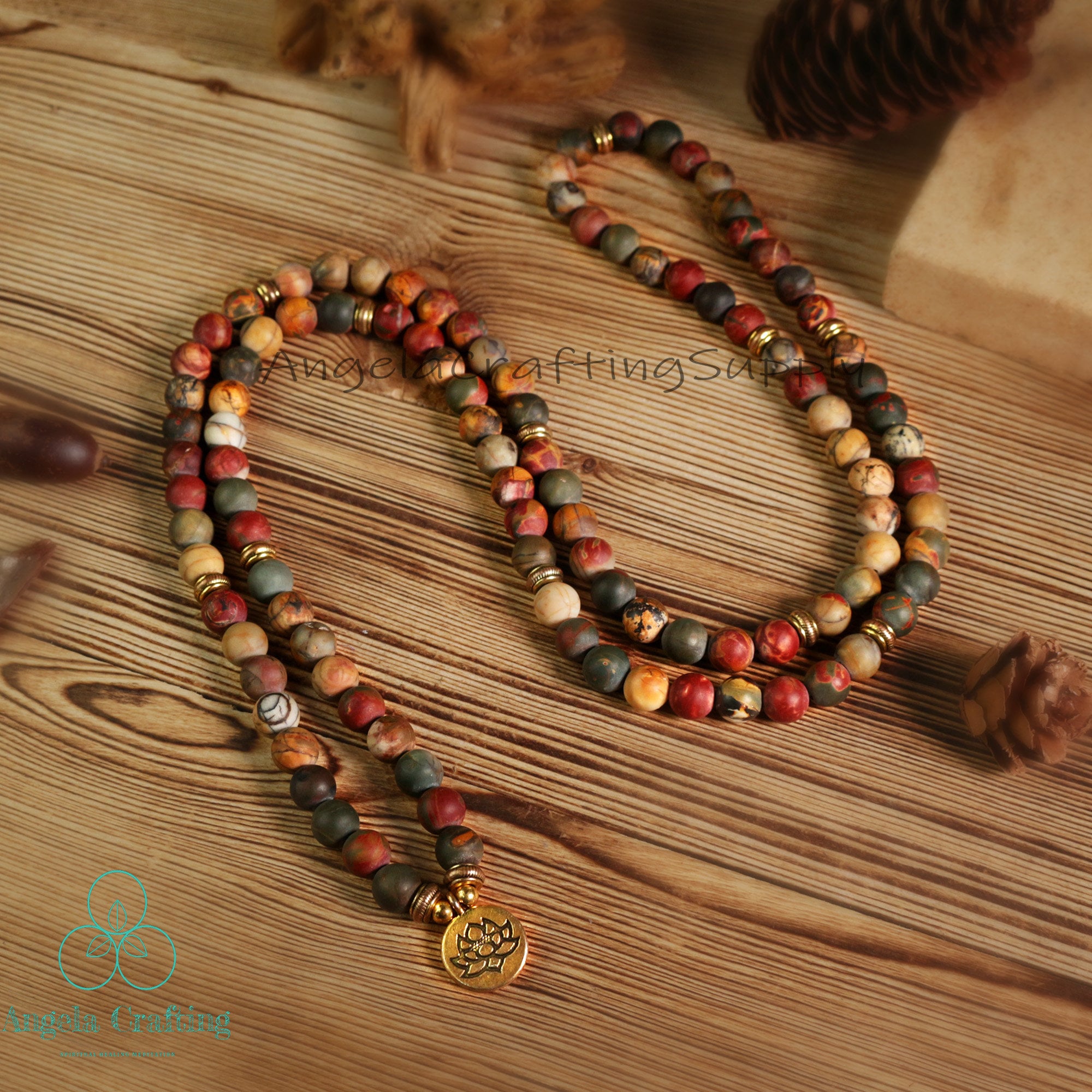 Red Creek Jasper Stone Bracelet. 108 Beads Mala Prayer Bracelet, Natural Gemstone Bracelet, Anxiety Stress Relief Bracelet Inner Peace Gift