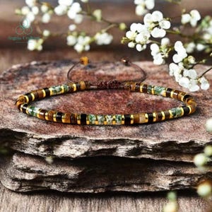 Natural Tigers Eye Gemstone Minimalist Bracelet, Tiger Eye Crystal Dainty Bracelet, Root and Sacral Chakra Gift for Women