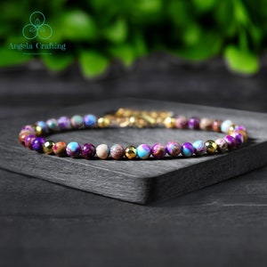Dainty Bracelet, Natural Galaxy Sea Sediment Jasper Stone Bracelet, Delicate  Crystal  Bracelet, Heart Chakra Gift for Women