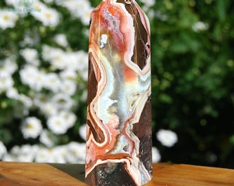 Punta de torre de ágata loca mexicana natural, varita de obelisco de cuarzo ágata loca, espécimen mineral, regalos de cristal metafísico, decoración del hogar