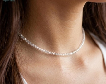 Collar minimalista de cristal de cuarzo transparente, gargantilla delicada de piedra preciosa blanca, regalo para el chakra corona para ella.