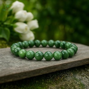 Natural Nephrite Jade Bracelet, Healing Jadeite Crystal Bracelet, Heart Chakra