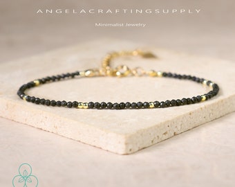 Delicate Shungite Dainty Bracelet, Minimalist Genuine Shungite Small Beads Bracelet, Natural Gemstone Healing Crystal Bracelet Gift