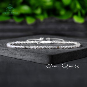 Bracelet délicat de guérison en quartz clair, bracelet minimaliste de pierres précieuses naturelles, bracelet en cristal de quartz clair, cadeau chakra de la couronne pour femme
