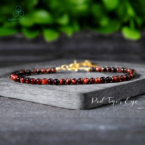 Delicate Red Tiger Eye Minimalist Bracelet, Natural Stone Bracelet, Red Tiger Eye Crystal Dainty Bracelet,  Root Chakra Gift for Women