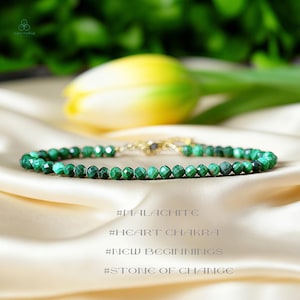 Healing Malachite Crystal Minimalist Bracelet, Natural Gemstone Dainty Bracelet, Heart Chakra, Stone of Change