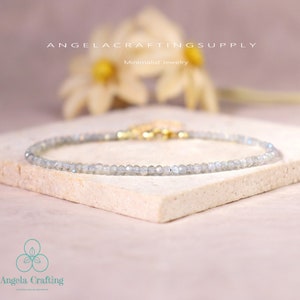 Delicate Dainty Labradorite Bracelet, Natural Labradorite Gemstone Minimalist Bracelet, Labradorite Crystal Bracelet, Third Eye Chakra Gift