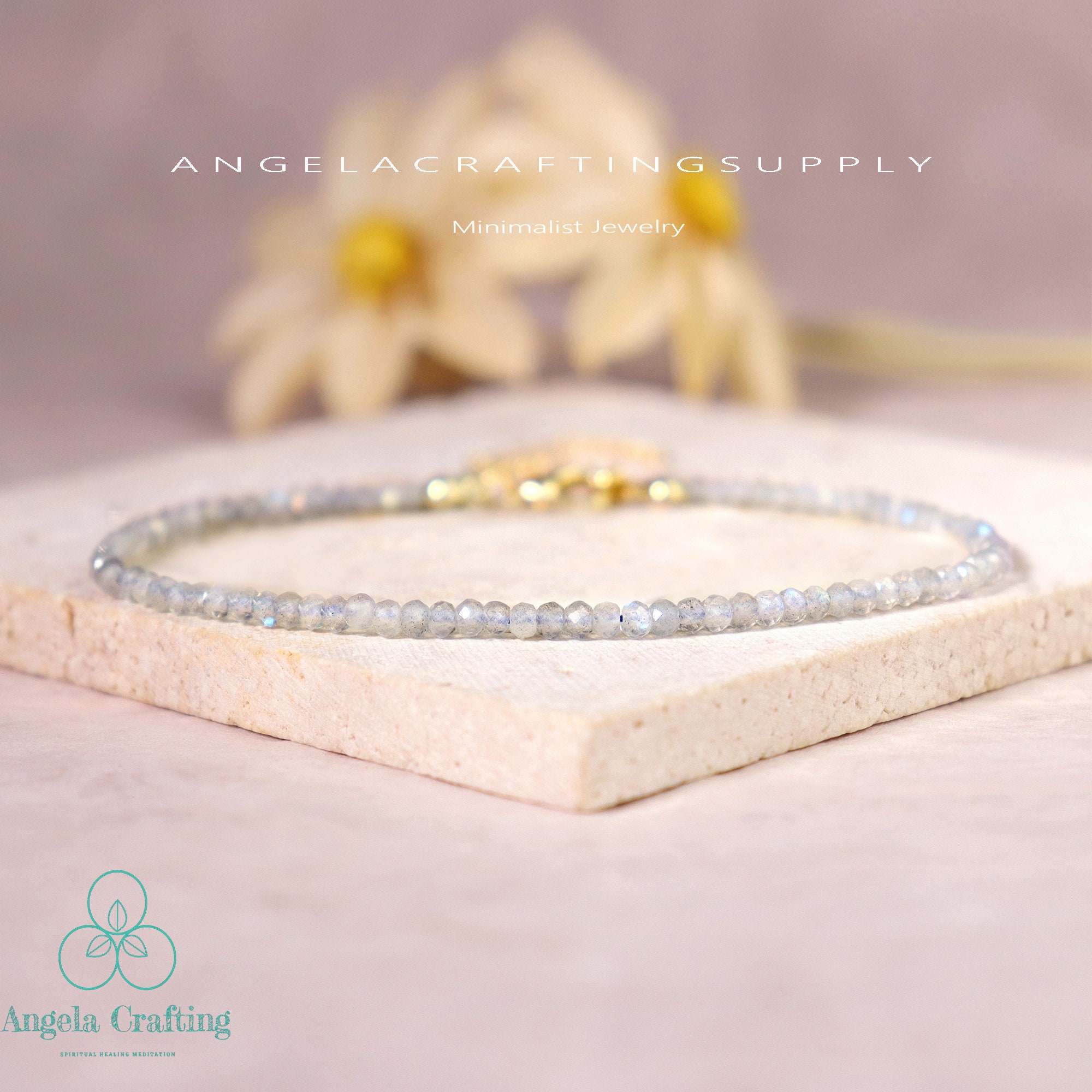 Delicate Dainty Labradorite Bracelet, Natural Labradorite Gemstone Minimalist Bracelet, Labradorite Crystal Bracelet, Third Eye Chakra Gift