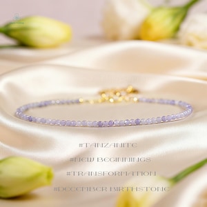 Pulsera minimalista de cristal de tanzanita, delicada pulsera de piedras preciosas naturales, piedra natal de diciembre, nuevos comienzos