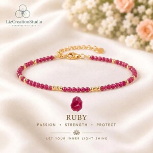Minimalist Ruby Crystal Healing Bracelet, Natural Dainty Gemstone Bracelet, July Birthstone, Heart Chakra