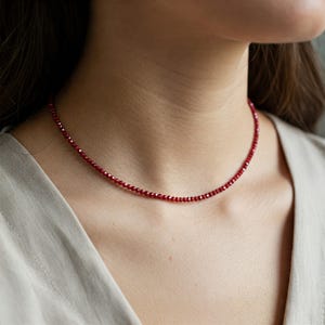 Red Spinel Choker for Stacking, Natural Spinel Stone Beaded Necklace, Red Spinel Crystal Dainty Choker Necklace Mother&#39;s Day Gift
