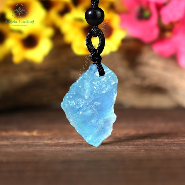 Raw Aquamarine Necklace, Natural Rough Gemstone Aquamarine Pendant Necklace, Healing Crystal Spiritual Protection March Birthstone Gift