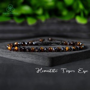 Delicate Triple Protection Bracelet, Natural Hematite Stone Bracelet - Hematite Crystal Bracelet, Layering, Root Chakra Gift for Women