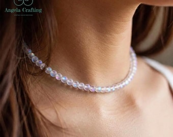 Angel Aura Quartz Necklace | Dainty Crystal Choker ,Crown Chakra, Minimalist Jewelry Gift for Her