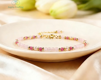 Bracciali Di Quarzo Rosa, Bracciale Di Elastico Cristallo - Foto 5