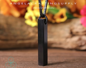 Minimal Black Obsidian Bar Necklace, Natural Gemstone Obsidian Pendant Necklace, Healing Crystal Pendant Necklace ,Spiritual Protection Gift