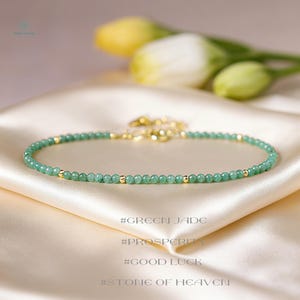 Green Jade Crystal Minimalist Bracelet, Natural Stone Dainty Bracelet, Heart Chakra, Prosperity, Good Luck