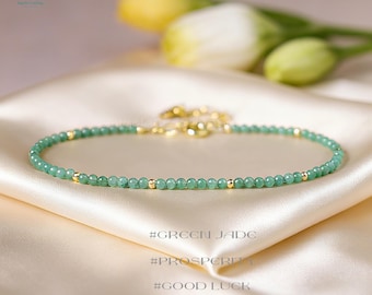 Green Jade Crystal Minimalist Bracelet, Natural Stone Dainty Bracelet, Heart Chakra, Prosperity, Good Luck