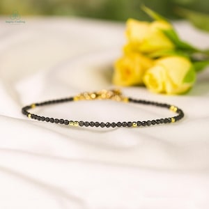 Shungite Bracelet with Clasp, Healing Genuine Shungite Minimalist Bracelet, Natural Shungite Crystal Dainty Bracelet Gift for Women