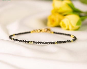 Shungite Bracelet with Clasp, Delicate Genuine Shungite Minimalist Bracelet, Natural Shungite Crystal Dainty Bracelet Gift for Women