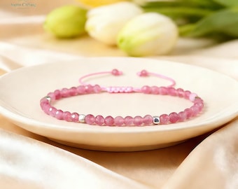 Rosa Turmalin Armband - Kristall Schmuck - Oktober Geburtsstein Geschenk - Minimalistischer Edelstein