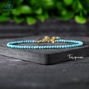 Healing Turquoise Minimalist Bracelet, Natural Turquoise Stone Bracelet, Turquoise Crystal Dainty Bracelet, December Birthstone Yoga Gift