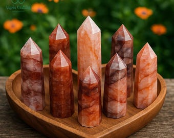 Fire Quartz Crystal Point Tower, Natural Gemstone Hematoid Obelisk Wand,  Mineral Specimens , Sacral Chakra