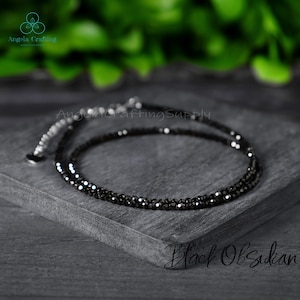 Obsidian Necklace, Natural Black Obsidian Stone Choker, Obsidian Minimalist Necklace, Obsidian Crystal Necklace , Root Chakra