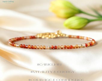 Healing Carnelian Crystal Minimalist Bracelet, Natural Stone Dainty Bracelet, Sacral Chakra, Courage & Confidence