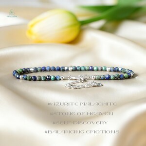 Natural Azurite Malachite Dainty Bracelet, Healing Crystal Minimalist Bracelet, Root Chakra, Stone of Heaven image 2