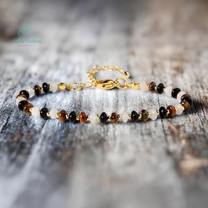 Natural Tiger Eye Stone Dainty Bracelet, Delicate Tiger Eye Crystal Bracelet, Minimalist Tiger Eye Bracelet, Root Chakra Gift for Women