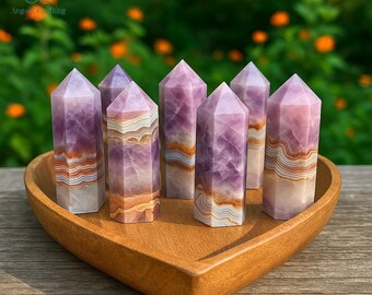 アメジストレースアゲートクリスタルタワーポイント、天然宝石