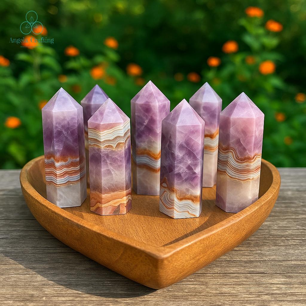 アメジストレースアゲートクリスタルタワーポイント、天然宝石