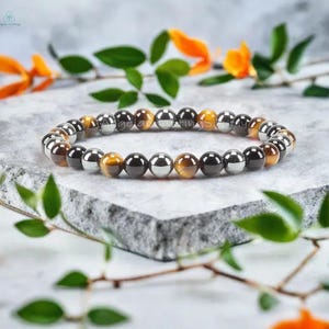 Triple Protection Bracelet, Natural Gemstone Tiger's Eye, Black Obsidian, Hematite for Protection, and Balance- Crystal Energy Gift