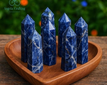 Natural Blue Sodalite Tower Point, Hand Carved Crystal Obelisk