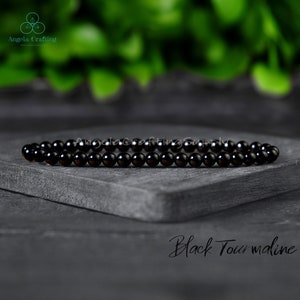 Black Tourmaline Dainty Bracelet 4mm - Natural Genuine Stone Bracelet, Tourmaline Crystal Bracelet, Root Chakra Gift for Women