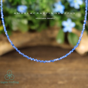 Blue Aventurine Crystal Dainty Choker, Natural Blue Gemstone Beaded Minimalist Necklace