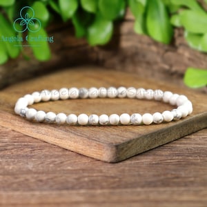 Delicate 4MM Howlite Minimalist Bracelet, Natural Howlite Stone Bracelet, Healing Crystal Dainty Bracelet, Spiritual Protection Reiki Gift