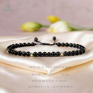Natürliche schwarze Turmalin Quarz Zierliche Armband, Heilende Kristall Minimalist Armband, Wurzel Chakra, Stapeln