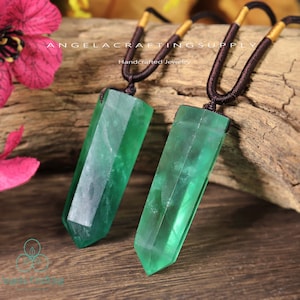 Green Fluorite Necklace, Natural Stone Single Point Pendant Necklace, Healing Crystal Necklace ,Spiritual Protection Gift