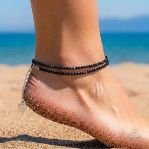 Healing Black Obsidian Crystal Dainty Anklet, Natural Stone Minimalist Anklet, Root Chakra Protection Gift