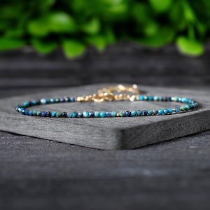 Delicate Chrysocolla Minimalist Bracelet -Natural Gemstone Dainty Bracelet- Chrysocolla Crystal Bracelet, Heart and Throat Chakra Gift Women
