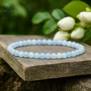Natural Stone Aquamarine Bracelet,  Healing Crystal Dainty Bracelet, Throat Chakra, March Birthstone, Stacking