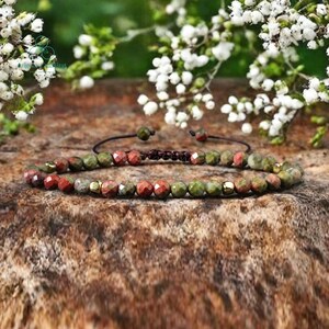 Delicate Unakite Bracelet, Natural Unakite Stone Dainty Bracelet, Unakite Crystal Minimalist Bracelet,  Heart Chakra and Third Eye Chakra