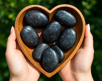 Arfvedsonite Palm Stone -Natural Polished Arfvedsonite Crystal Pocket Stone -Arfvedsonite Worry Stone - Genuine Arfvedsonite with Blue Flash